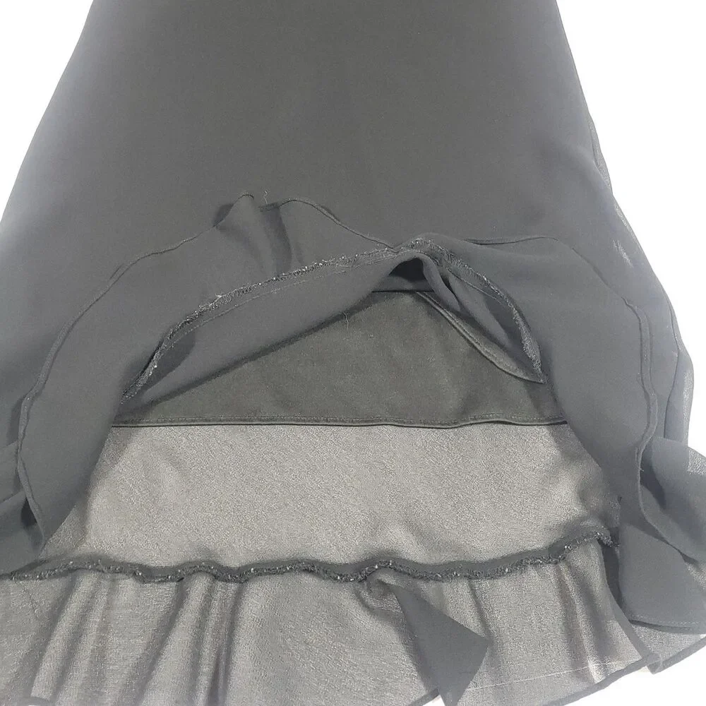 Y2K Romantic Goth Maxi chiffon Skirt 8 Black‎ Ruffle High Low ankle Hem JBS vtg
